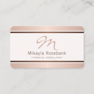 Carte De Visite Rose Gold Script Monogramme Consultant professionn