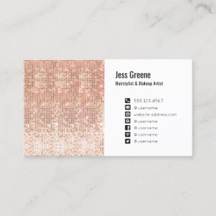 Carte De Visite Rose Gold Sequins Social Media Icon Beauty Salon