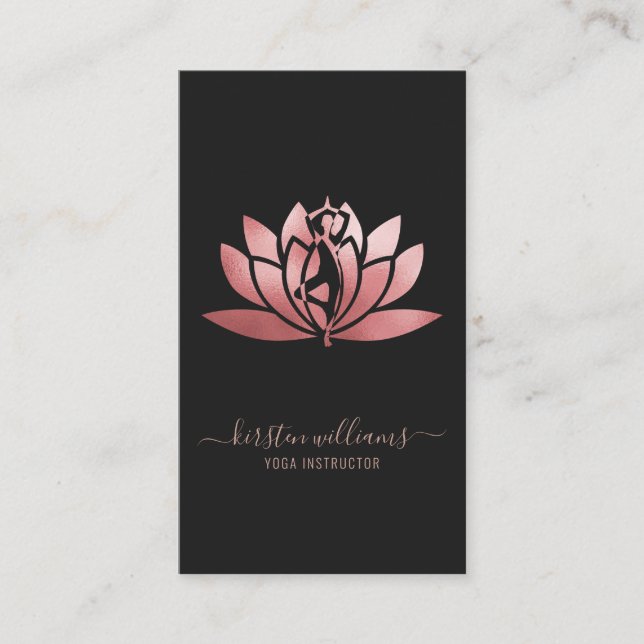 Carte De Visite Rose Gold Signature Lotus Fleur Yoga Pose (Devant)