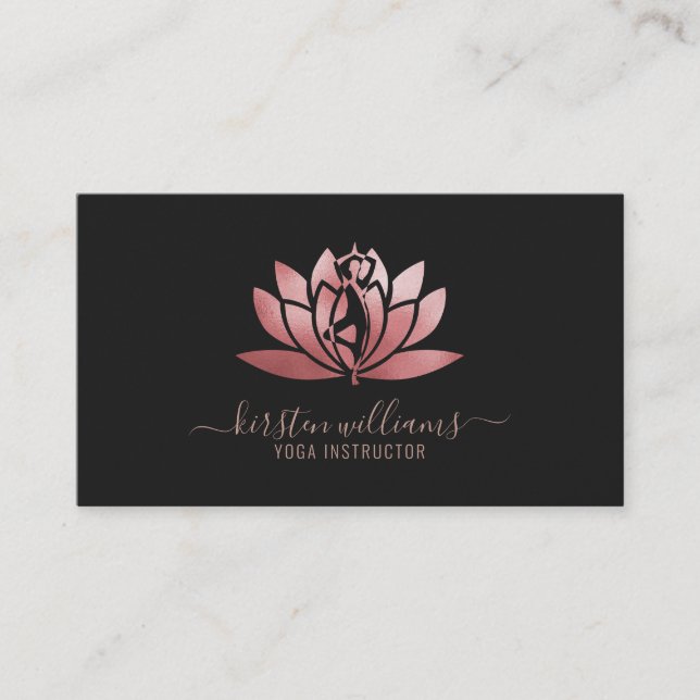 Carte De Visite Rose Gold Signature Lotus Fleur Yoga Pose (Devant)