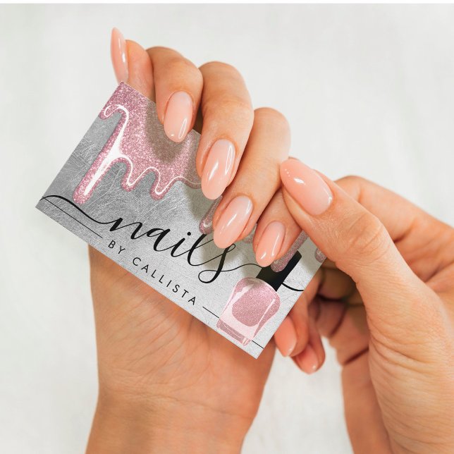 Carte De Visite Rose Gold Silver épais Parties scintillant gouttes (Créateur téléchargé)