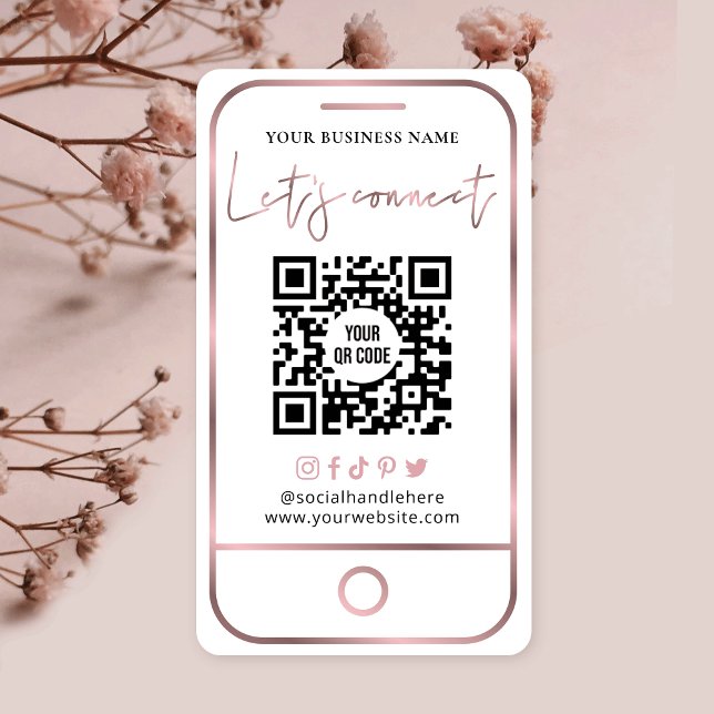 Carte De Visite Rose Gold Social Media QR Code Se Connecter Avec N (Créateur téléchargé)