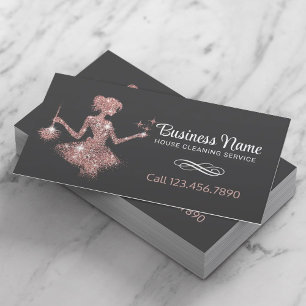 Carte De Visite Rose Gold Sparkles Maid House Service de nettoyage