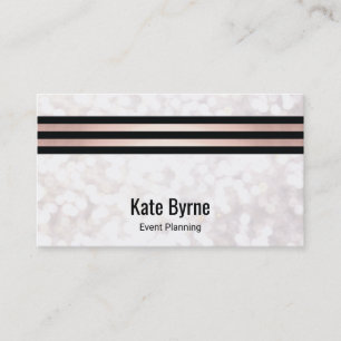 Carte De Visite Rose Gold Stried Moderne White Bokeh Parties scint