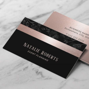 Carte De Visite Rose Gold Stripe Dark Grey Floral Event Planning