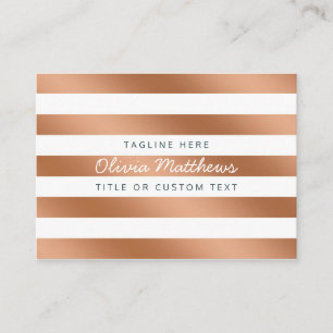 Carte De Visite Rose Gold Tendance Rayures Feuille Moderne Médias