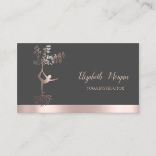 Carte De Visite Rose Gold Tree femmes Silhouette, instructrice de