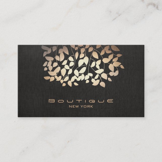 Carte De Visite Rose Gold Tree Feuille noir (Devant)