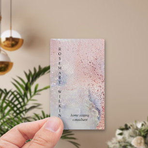 Carte De Visite Rose Gold Verre de Mer Marbre Aquarelle Vertical