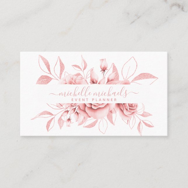 Carte De Visite Rose Gold White Floral Aquarelle Planificateur d'é (Devant)