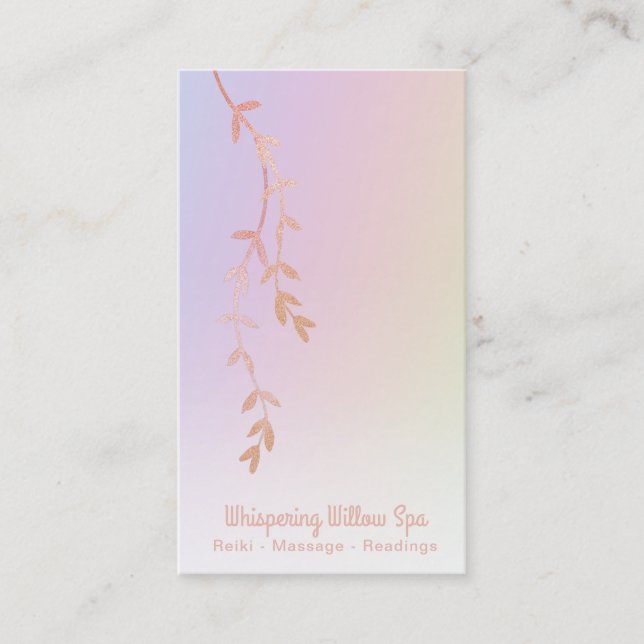 Carte De Visite *~* Rose Gold Willow Tree Branch Feuille Rainbow (Devant)