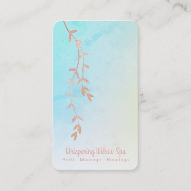 Carte De Visite *~* Rose Gold Willow Tree Branch Pastel Ombre (Devant)