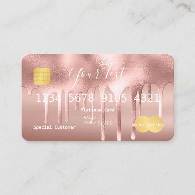 Carte De Visite Rose Gold Your Text (maquillage) Crédit pour la pe (Devant)