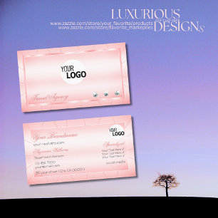 Carte De Visite Rose lumineux avec diamants et logo professionnel