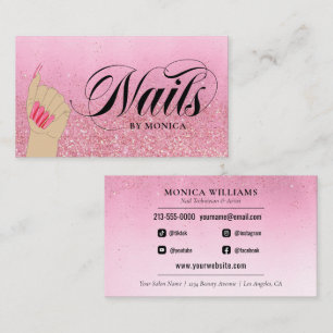 Carte De Visite Rose manucuriste Nail Tech Red Glam Parties scinti