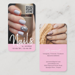 Carte De Visite Rose moderne chic code QR ongles photo