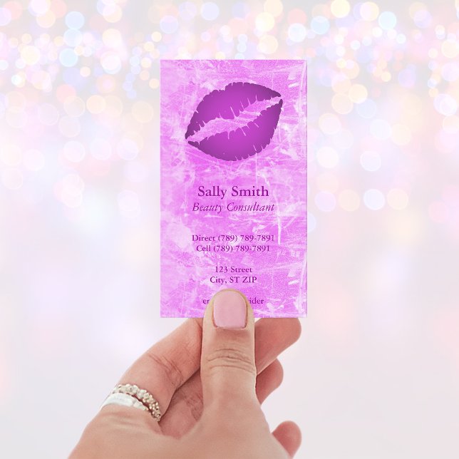 Carte De Visite Rose Moderne Fausse Texture Lèvres Violettes (Pink and Purple Lips Business Card)