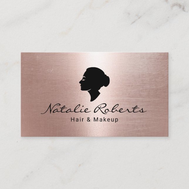 Carte De Visite Rose moderne Gold Girl Head Logo Salon de beauté S (Devant)