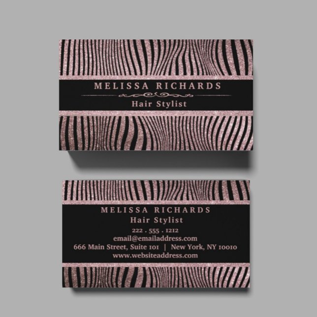 Carte De Visite Rose moderne Gold Zebra Stripes Motif (Créateur téléchargé)