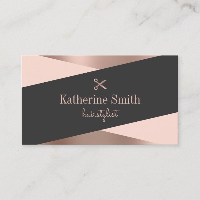 Carte De Visite Rose moderne or & ciseaux noirs coiffeuse (Devant)