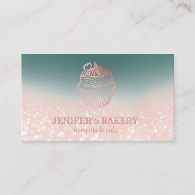 Carte De Visite Rose moderne or glittery cupcake boulangerie maiso (Devant)