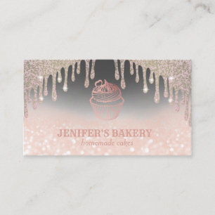 Carte De Visite Rose moderne or glittery cupcake boulangerie maiso