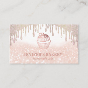 Carte De Visite Rose moderne or glittery cupcake boulangerie maiso