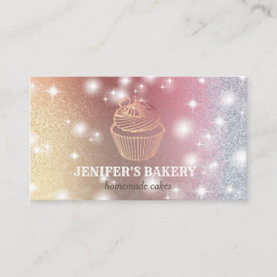 Carte De Visite Rose moderne or glittery cupcake boulangerie maiso