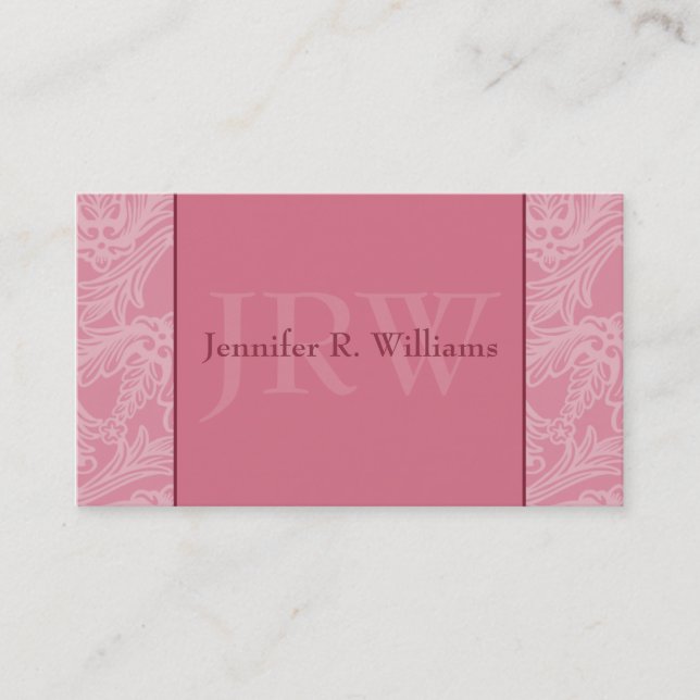 Carte de visite rose monogramme classique (Devant)