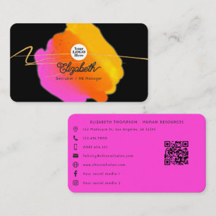 Carte De Visite Rose Néon et Paillettes de Faux Or
