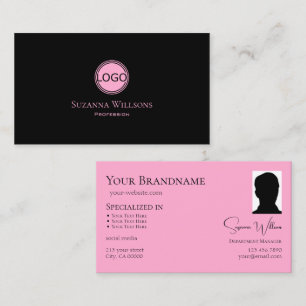 Carte De Visite Rose Noir moderne avec logo et photo chic