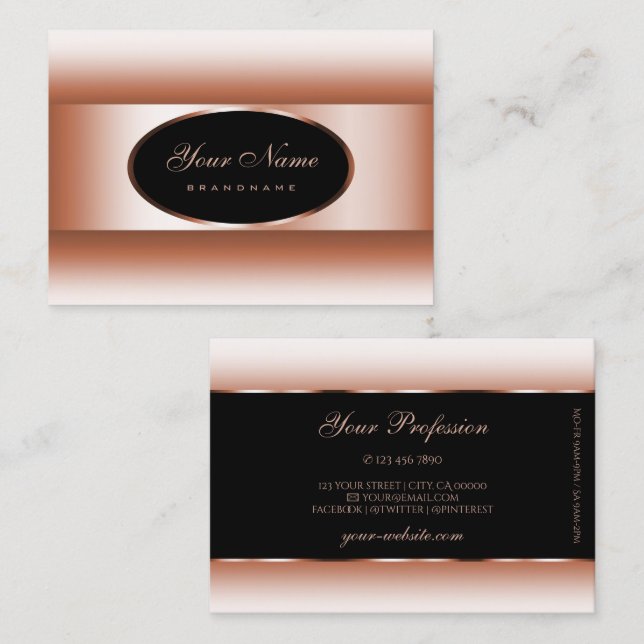 Carte De Visite Rose noir Or Oval Frame Rose Golden Gradient (Devant / Derrière)