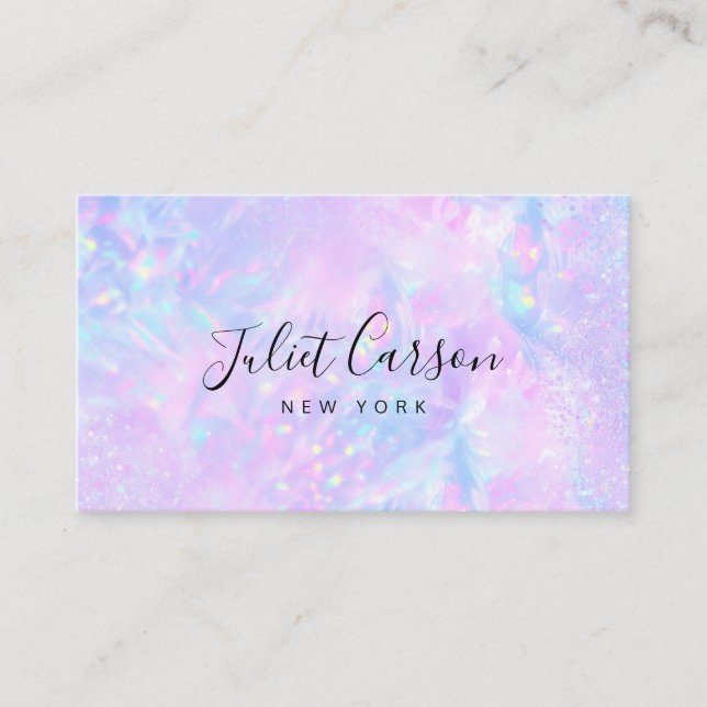 Carte de visite rose opale holographique (Devant)