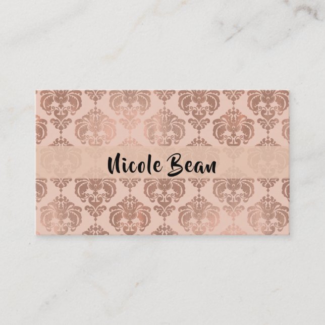 Carte De Visite Rose Or Blush rose moderne Glam Damask (Devant)