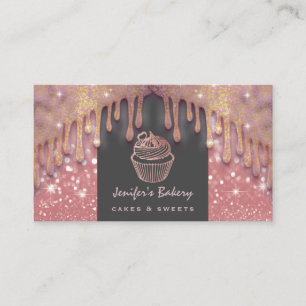 Carte De Visite Rose or luxe glittery gouttes cupcake boulangerie