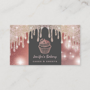 Carte De Visite Rose or luxe glittery gouttes cupcake boulangerie