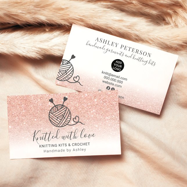 Carte De Visite Rose or parties scintillant tricot blanc crochet f (Créateur téléchargé)