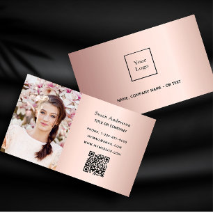 Carte De Visite Rose or photo QR code élégant femelle