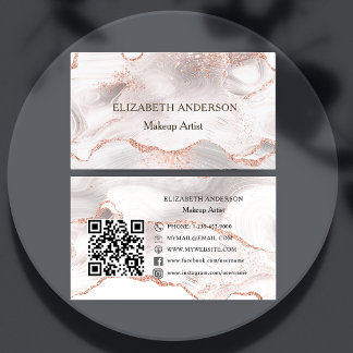 Carte De Visite Rose or rose agate QR code médias sociaux luxe