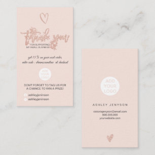 Carte De Visite Rose or script coeur blush logo commander merci