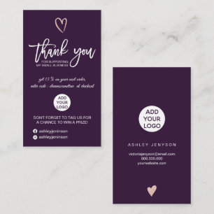Carte De Visite Rose or script coeur violet logo commander merci