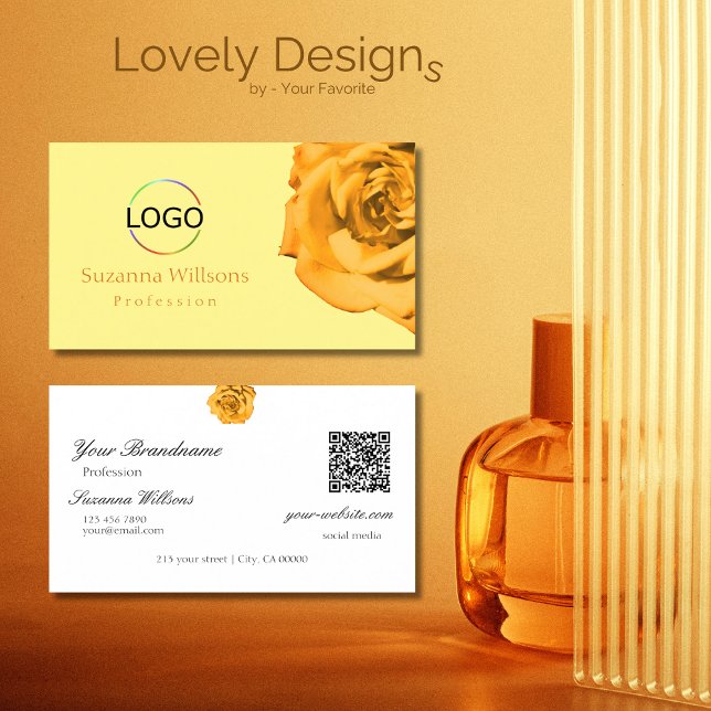 Carte De Visite Rose orange sur blanc pâle avec logo QR Code (Créateur téléchargé)