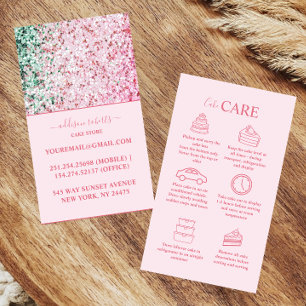 Carte De Visite Rose Pailletée Soin Minimaliste pour Gâteaux de Ma