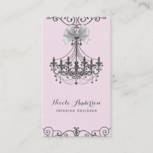 Carte De Visite Rose Pâle Argent Blanc Ruban Vintage Glamour Desig