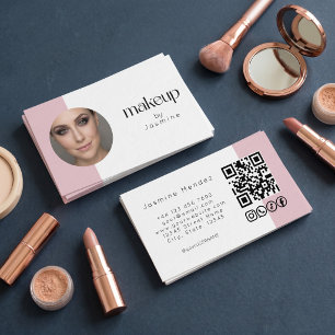 Carte De Visite Rose Pâle Blanc Icônes Réseaux Sociaux Code QR MUA