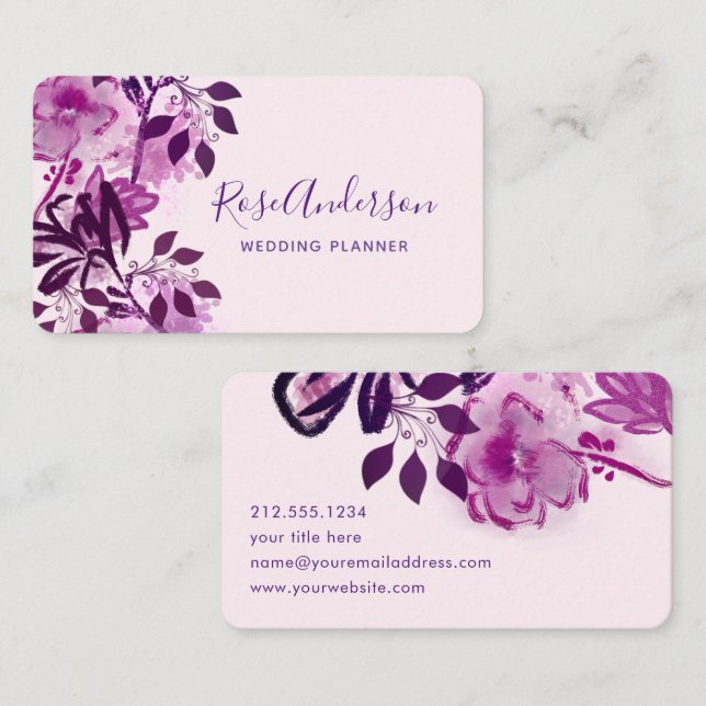 Carte De Visite Rose Pâle et Typographie Florale Bourguignonne (Devant / Derrière)