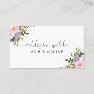Carte De Visite Rose Pâle Floral Élégant Aquarelle Violet