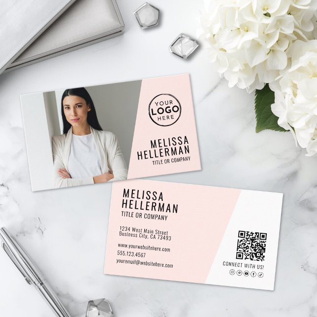 Carte De Visite Rose Pâle Moderne Photo (Modern Blush Pink Photo Business Card )