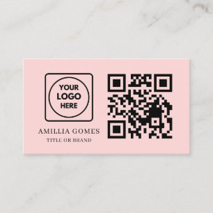 Carte De Visite Rose Pâle QR Design de Contact Féminin Minimalis