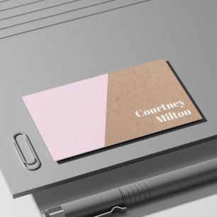 Carte De Visite Rose papier Kraft moderne élégant blanc géométriqu